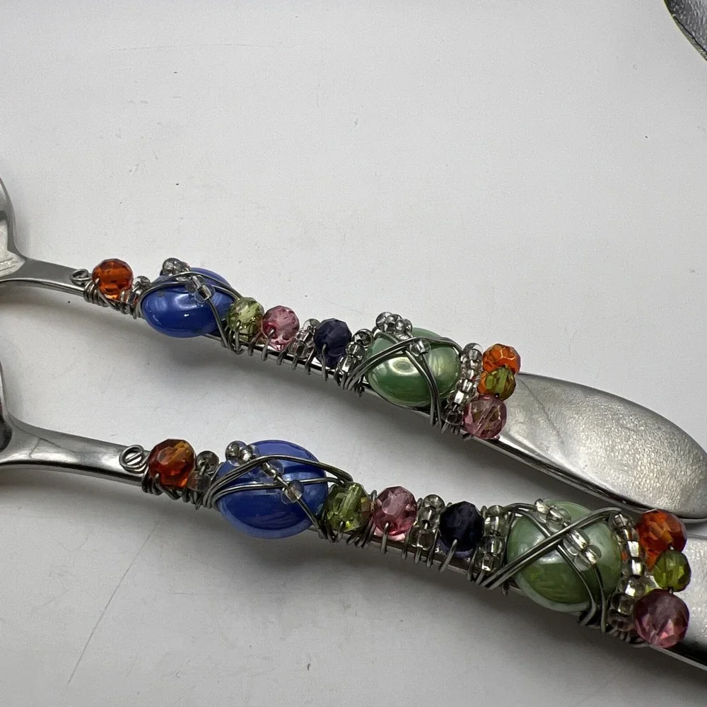 Vintage Gorham 18/10 Stainless Steel Wire Wrapped Beaded Salad Serving Set 2 pc